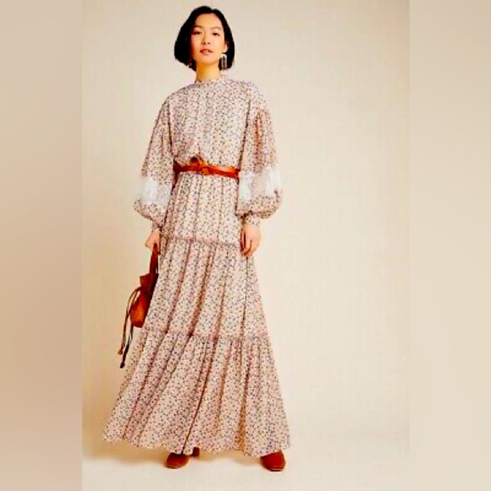 Sachin + Babi Floral Maxi Dress with Brown Accents